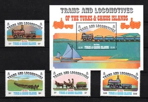 Turks & Caicos 1983 set Trains/Railroad stamps (Michel 620/23 +Bl. 42) MNH - Picture 1 of 1