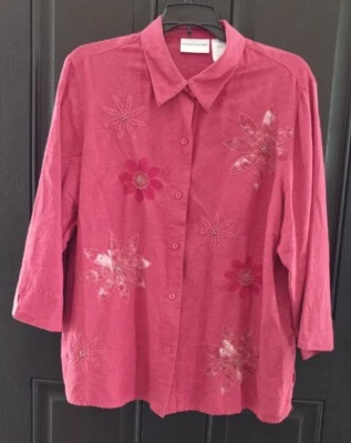 Blusa Mujer Abotonada Alfred Dunner 16 Rosa Profundo con Flores Buen Estado Foto 1 de 4