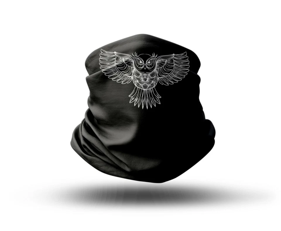 Washable Fabric Face Cover Neck Gaiter With Unique Print Owl Design EU Made - Image 1 of 4
