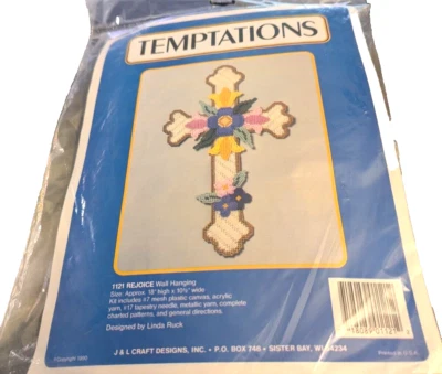Temptations #1121 Rejoice Wall Hanging Vintage 1990 plastic canvas kit NIB - Image 1 of 4
