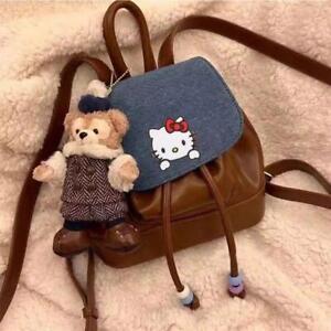 Sanrio Hello Kitty Denim Button Backpack 2023 New School Bag Female College