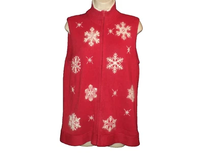Quacker Factory Vest Size S Red, Beaded Snowflakes Zip Front Small (Runs Bigger) - Image 1 of 4