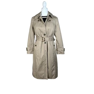 Abrigo de gabardina London Fog para mujer talla 8P beige totalmente forrado azul y blanco a cuadros - Imagen 1 de 19