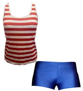 Rojo y Blanco Rayas Chaleco, Top, Azul Real Azul Oscuro Cortos Shorts Disfraz - Imagen 1 de 3