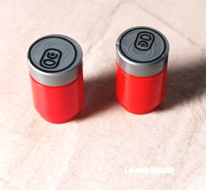 New LEGO Pop Can Lot of 2 Soda Bottle Retro Pop Top Silver Pull Tab Printed cola - Picture 1 of 1