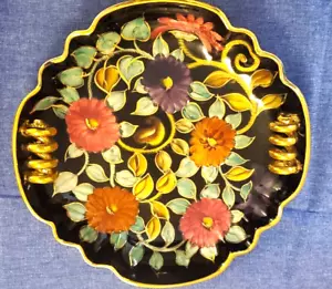 Colorful Hand Painted Mid Century Bowl Gold Coils H. Bequet Quaregnon Belgium - Picture 1 of 14