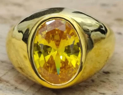 Желтый цирконий кольцо отца день рождения подарок для него 925 серебро позолоченный - Изображение 1 из 4