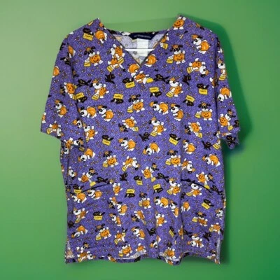 Nu Dimension | Purple Halloween Dog & Cat Treat Scrub Top Size Large - Image 1 of 4