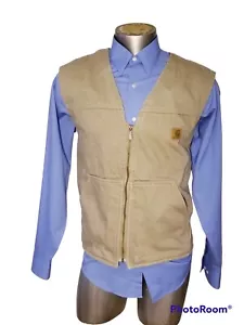 VINTAGE CARHARTT MEN FISHING HUNTING CANVAS BEIGE VEST XXL XL - Picture 1 of 8