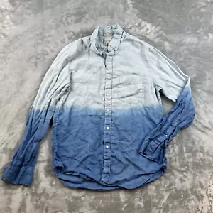 J.Crew Shirt Mens Medium Blue 100% Linen Button Up Shirt Dip Dye Tie Dye - Picture 1 of 6