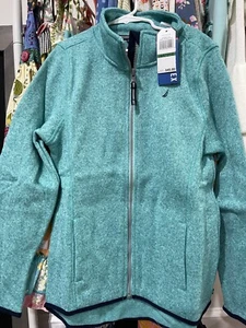 NEW Nautica Girl’s Large Youth Size 12-14 Aqua ZipUp Jacket, pockets navy accent - Picture 1 of 2