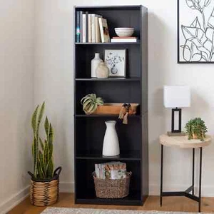 71" Tall Adjustable Shelves 5-Shelf Wood Bookcase Shelf Storage, True Black Oak - Picture 1 of 10