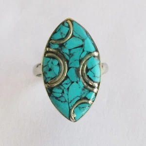 Anillo Tibetano Plata Verde Turquesa Hecho a Mano Joyería Boho Ajustable Unisex R53 - Imagen 1 de 7