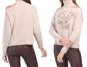 SKULL CASHMERE Cut Out Shoulder 100% Cashmere Turtleneck in Pinkish Beige M $450 - Picture 1 of 13