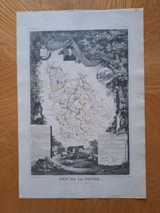 ANTIGUO MAPA NACIONAL DEL ATLAS DE FRANCIA DEL SIGLO XIX LEVASSEUR VIENNE FRANCESA 1849 - Imagen 1 de 1