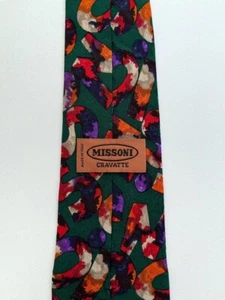 MISSONI CRAVATTE Green Multicolored 100% Silk Tie Made in Italy - Picture 1 of 8