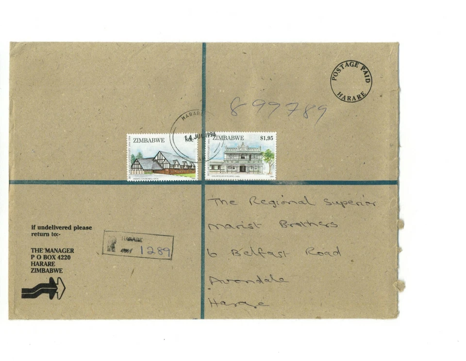 Zimbabwe - 1994 - Scott #703 & 706 - Registered Cover - Image 1 of 1