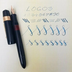 LOGOS Celluloid Piston Fountain Pen 14k Flex Nib Excellent Very Rare Vntage 50s - Picture 1 of 12