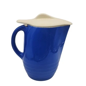 Brocca ceramica stile art deco MCM coperchio bianco vaso brocca blu reale - Foto 1 di 7
