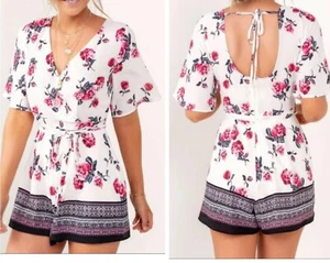 New Three Pink Hearts Floral women Romper pleated with Belt Size: S - Picture 1 of 10