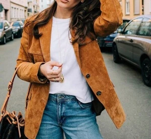 Women’s Classic Brown Suede Blazer – Western Leather Coat Vintage Style Gift - Picture 1 of 6