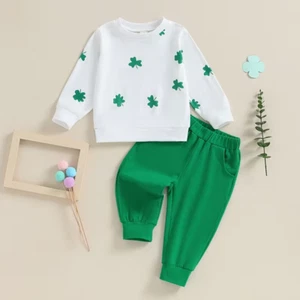 St.Patrick'S Day Toddler Girls Autumn Pants Sets Long Sleeve Clover Sweatshirt - Picture 1 of 15