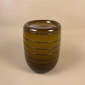 Dekorative Mid Century Bernstein Braun Gewinde Glas Kanne Vase Wirbel Teelicht Kunst - Bild 1 von 7