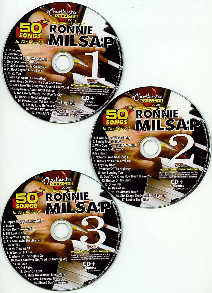 RONNIE MILSAP Chartbuster Vol-5106 KARAOKE 3 CD+G NEW DISCS in WHITE SLEEVES - Image 1 of 1