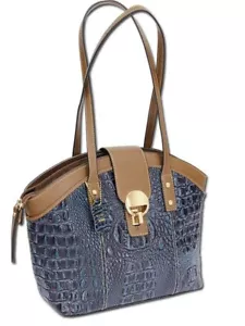 Borsa tote in vera pelle La Rochelle in rilievo in 3 colori - Navy, Sable + Nero/Borsa - Foto 1 di 9