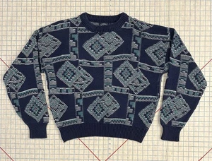 Vintage Boat House Row Chunky Knit Sweater Medium Geometric 3D Abstract USA Made - Picture 1 of 15
