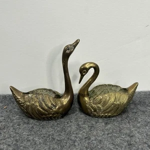 Vintage massive Messing Schwan Figuren - Paar 2 dekorative Vogel Skulpturen Deko - Bild 1 von 18