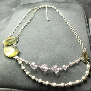 Vintage Halskette silberfarben mit Perlen und grün. - Bild 1 von 8