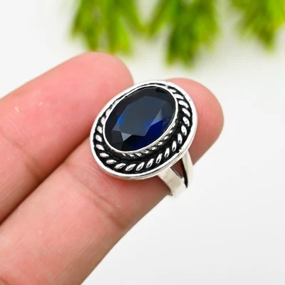 London Blue Topaz Gemstone 925 Sterling Silver Handmade Jewelry Ring Gift - Image 1 of 4