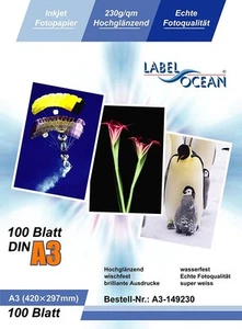 Papier Photo A3 LabelOcean 230g - 100 Feuilles Premium Haute Brillance - Photo 1/1
