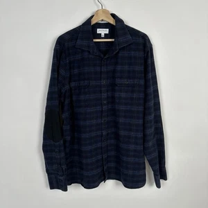 John Nordstrom Men’s XL Plaid Flannel Shirt Blue Black Elbow Patch Casual Soft - Picture 1 of 10
