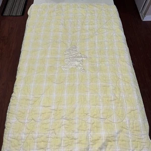Quiltex Bloomingdales Yellow Acrylic Baby Blanket Satin Trim With Bear Gingham - Picture 1 of 8