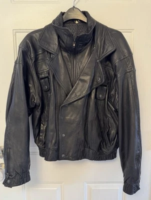 De Colección Wilson Cuero Negro Aviador Bombardero Chaqueta Abrigo Hombre’s Grande Motocicleta Foto 1 de 4