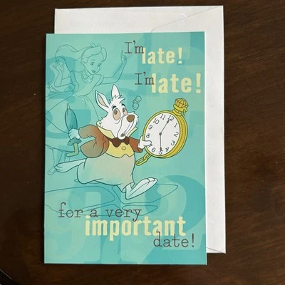 Ambassador Disney Alice in Wonderland - Happy Birthday Late Greeting Card Rabbit - Image 1 of 3