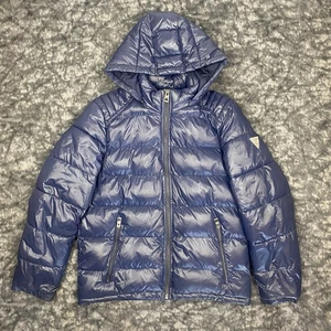 Guess Los Angeles Puffer Jacket Mens Size Large Blue Metallic Mid-Weight Coat - Picture 1 of 13