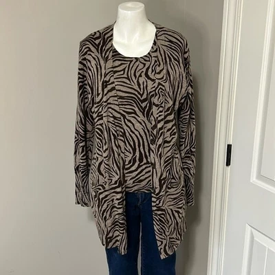 LAFAYETTE 148 Cashmere Brown Zebra Print Cardigan Sweater SET Sz M Shell Sz L - Image 1 of 4