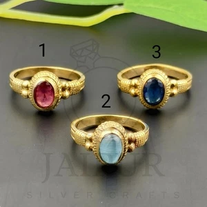 Anillo de mujer de latón macizo multicolor vidrio sintético ovalado piedras preciosas tallas EE. UU. JSR61 - Imagen 1 de 13