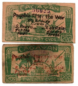 1942 Philippine Province of Cagayan 20 Centavos S182 Red Text UNREPORTED + S183 - Picture 1 of 4