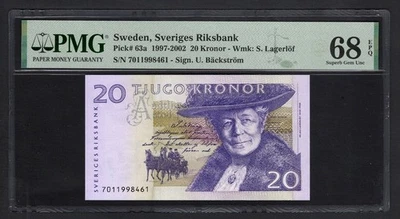 Sweden 20 Kronor 1997-2002 P63a Uncirculated Graded 68 Top Pop - Image 1 of 2