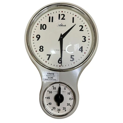 Küchenuhr-Wanduhr Nostalgie ,mit Timer ,Quarz, weiß , Atlanta 6124/0,H30cm-20cm. - Bild 1 von 4