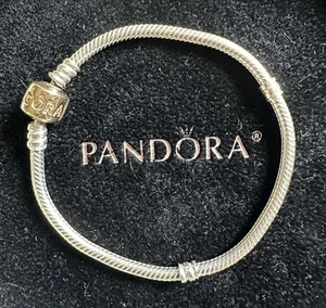 Authentic Retired Pandora Two Tone Silver Bracelet With 14k Gold Snap Clasp - Picture 1 of 4