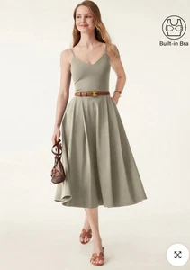 Ogl Bamboo Ponte Scollo a V Fit-and-flare Midi Brami prendisole con tasche Medium - Foto 1 di 13