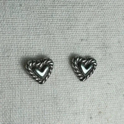 Brighton Roped Heart Stud Earrings Brushed Silver Plated 1/2" Mini - Image 1 of 4