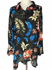 Chico's 3 (XL-16)100% Silk Exquisite Tropical Floral Multicolor Button up Blouse - Picture 1 of 10