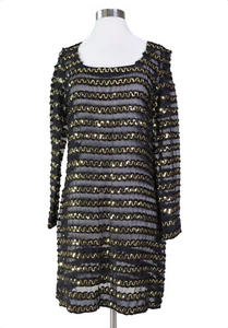 Vestido vintage Betsey Johnson para mujer M negro etiqueta punk lentejuelas doradas transparentes - Imagen 1 de 8