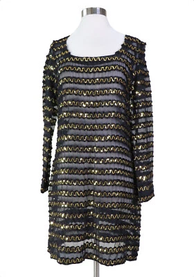 Betsey Johnson Women's Dress Black Medium Vintage Punk Label Sheer Gold Sequins - Image 1 of 4
